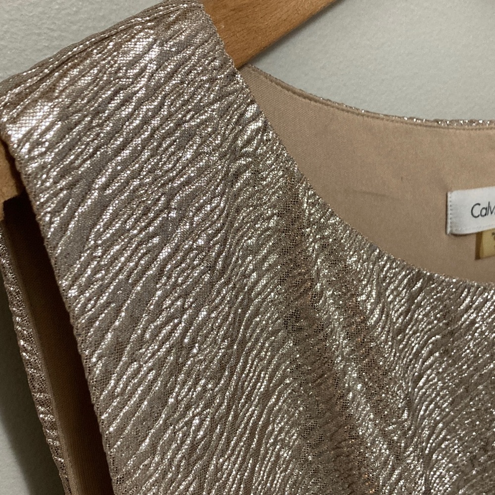 Calvin Klein Shimmering Metallic Gold Sleeveless Sheath Dress, Plus Size 16, 16W - Picture 6 of 14